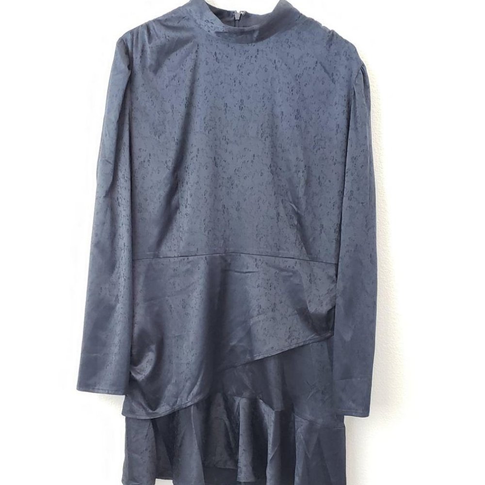 Ruffle Hem Minidress, puff shoulder. Arielle Charn